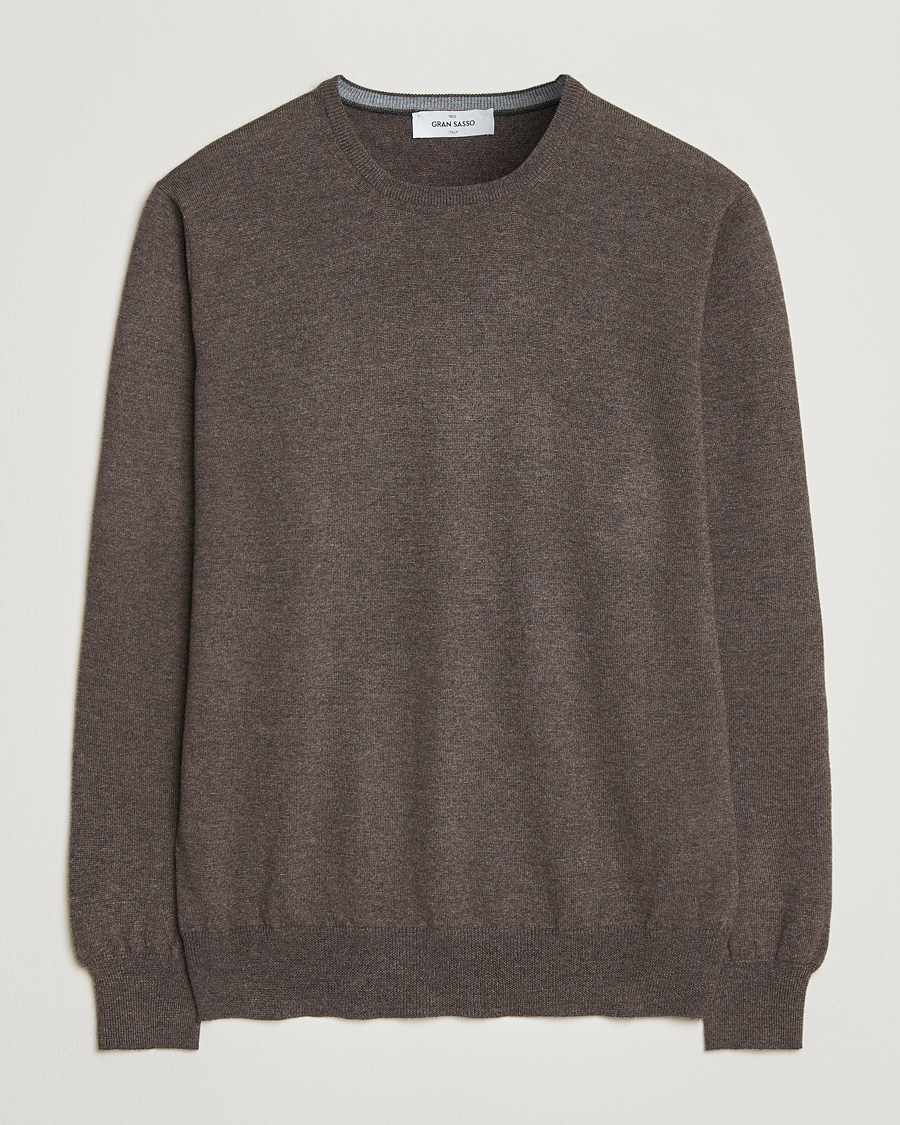 Herre | Trøjer | Gran Sasso | Merino Fashion Fit Crew Neck Pullover Brown Melange