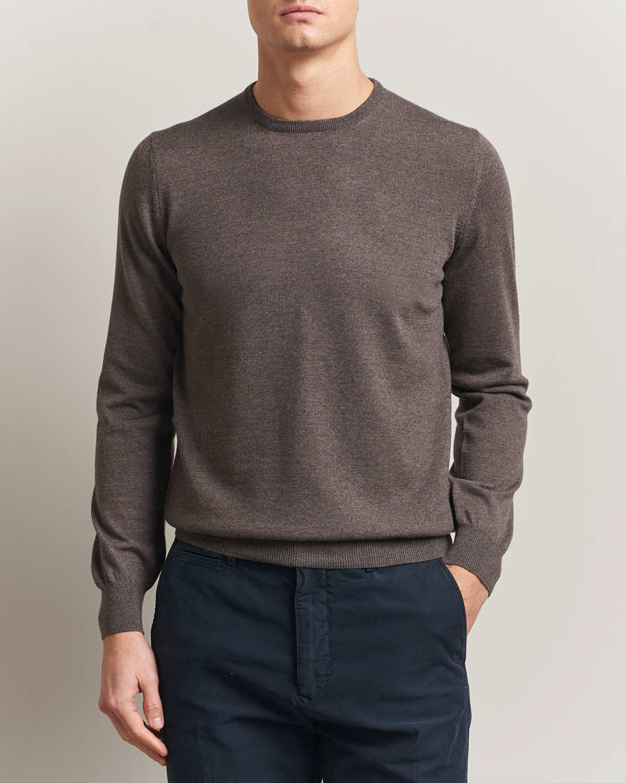 Herre | Trøjer | Gran Sasso | Merino Fashion Fit Crew Neck Pullover Brown Melange