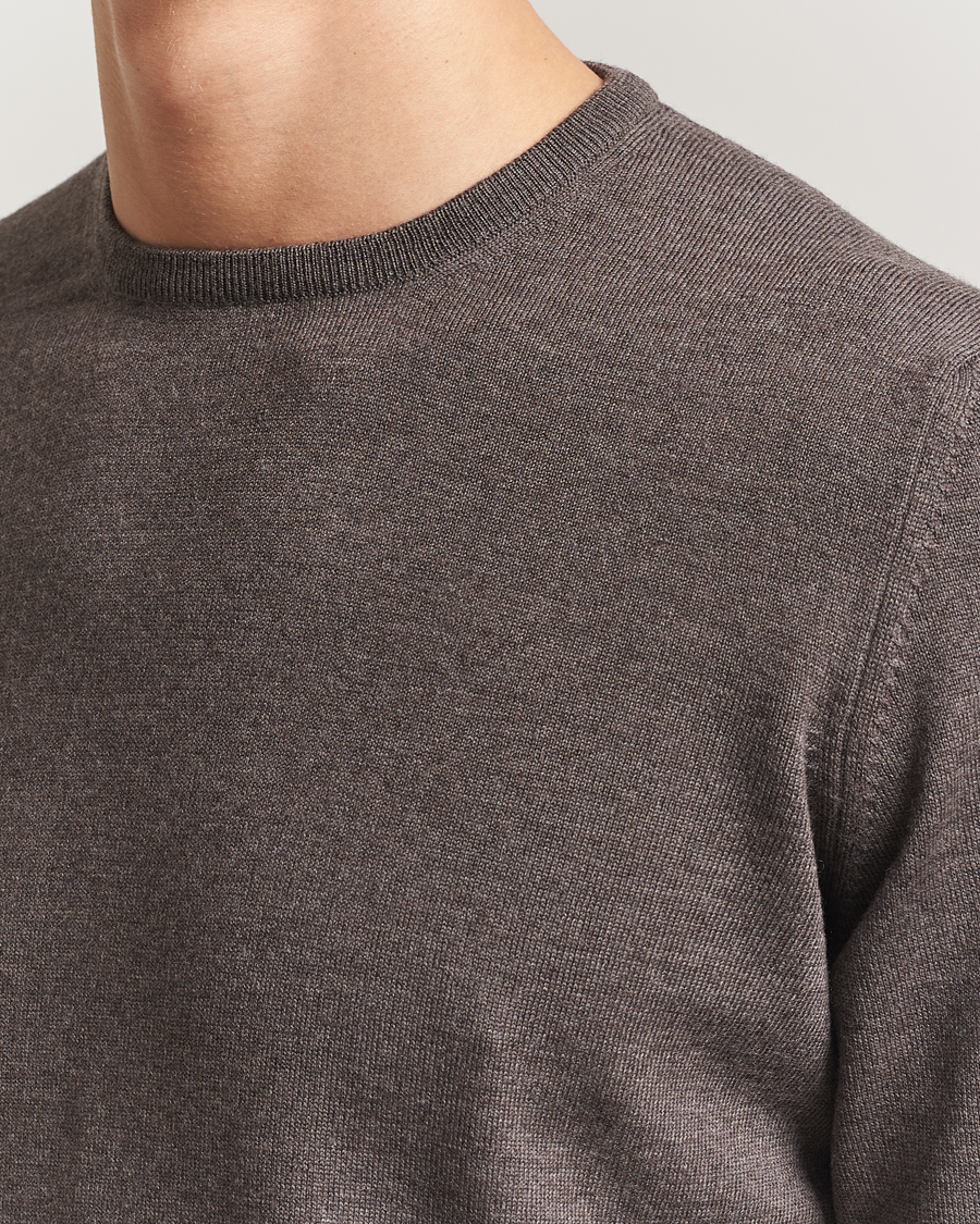 Herre | Trøjer | Gran Sasso | Merino Fashion Fit Crew Neck Pullover Brown Melange