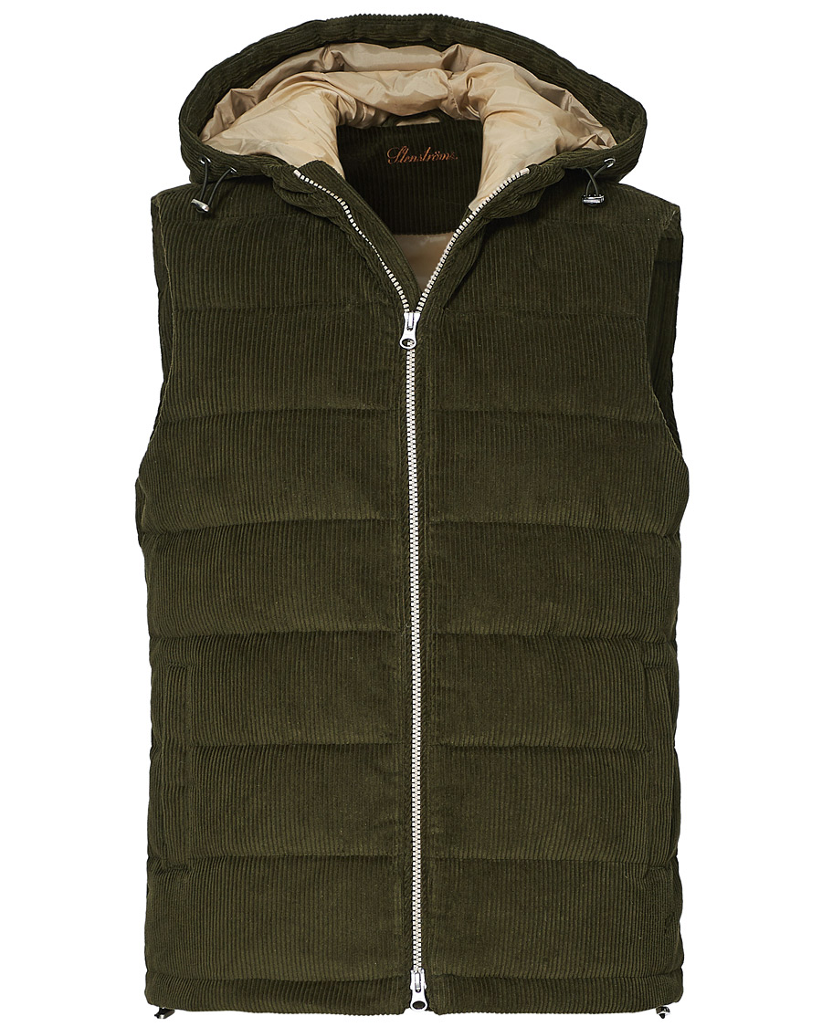 Herre | Jakker | Stenströms | Padded Corduroy Hood Vest Olive