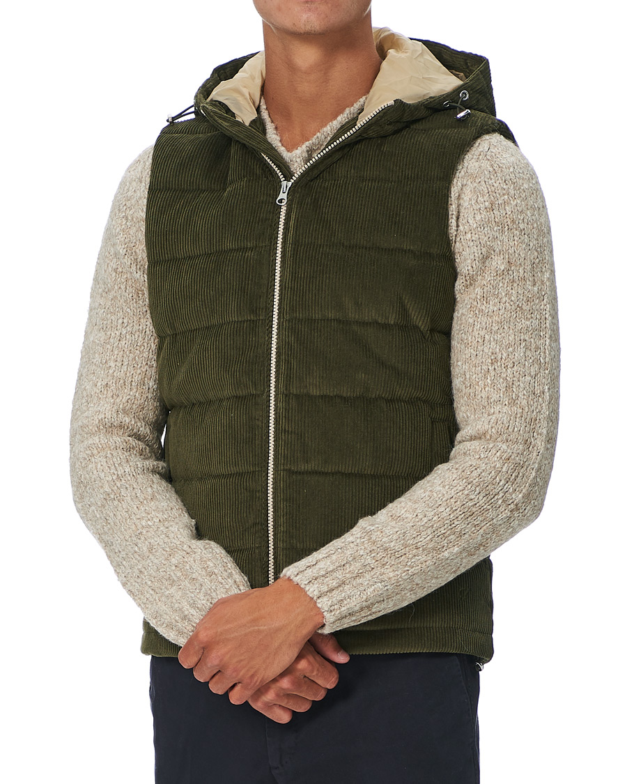 Herre | Jakker | Stenströms | Padded Corduroy Hood Vest Olive