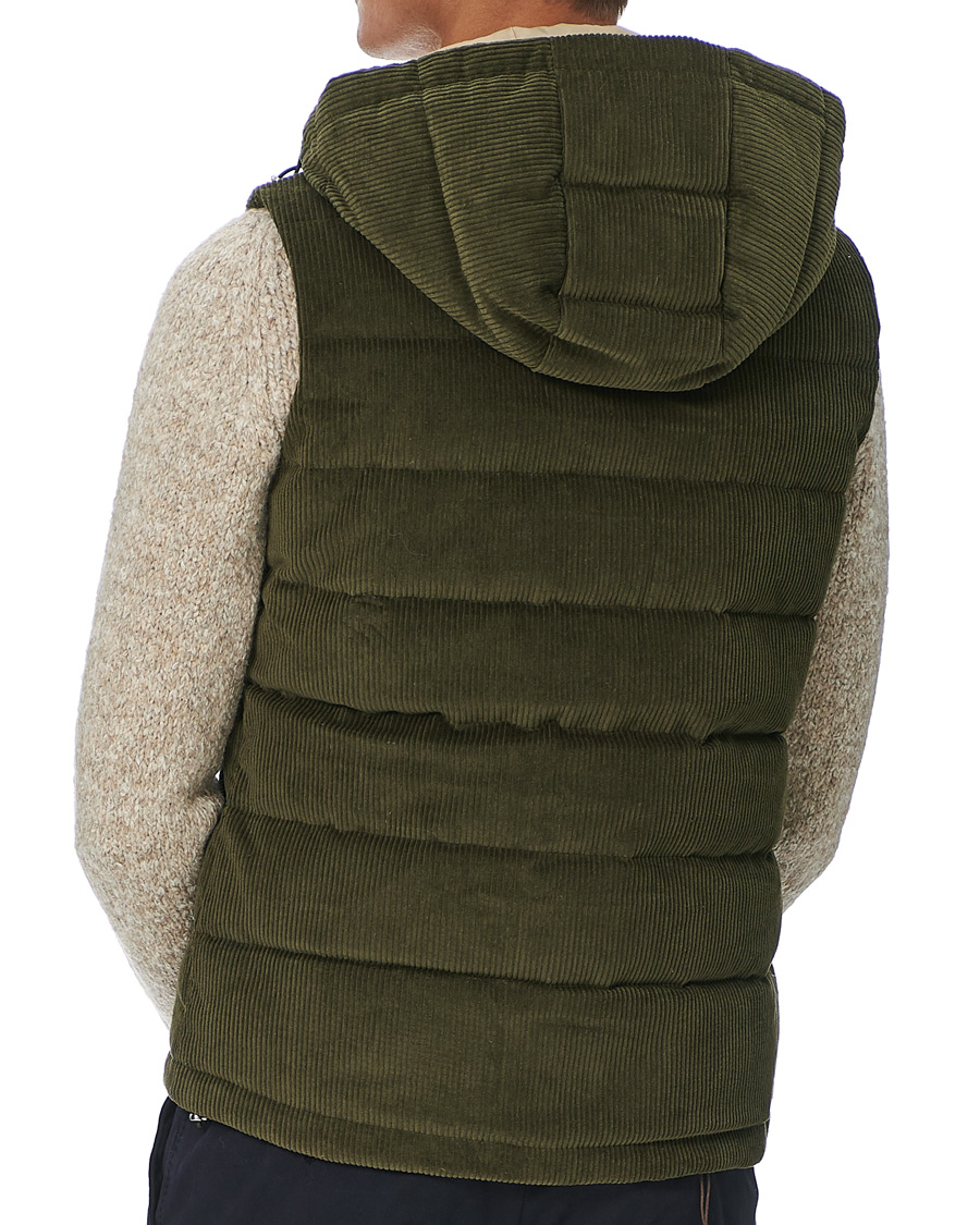 Herre | Jakker | Stenströms | Padded Corduroy Hood Vest Olive