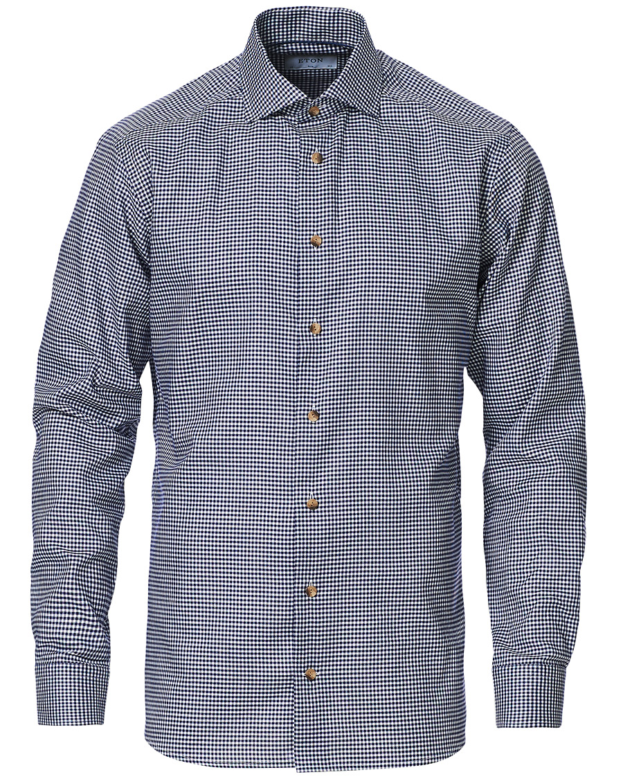 Herre | Skjorter | Eton | Slim Fit Lightweight Flannel Checked Shirt Blue