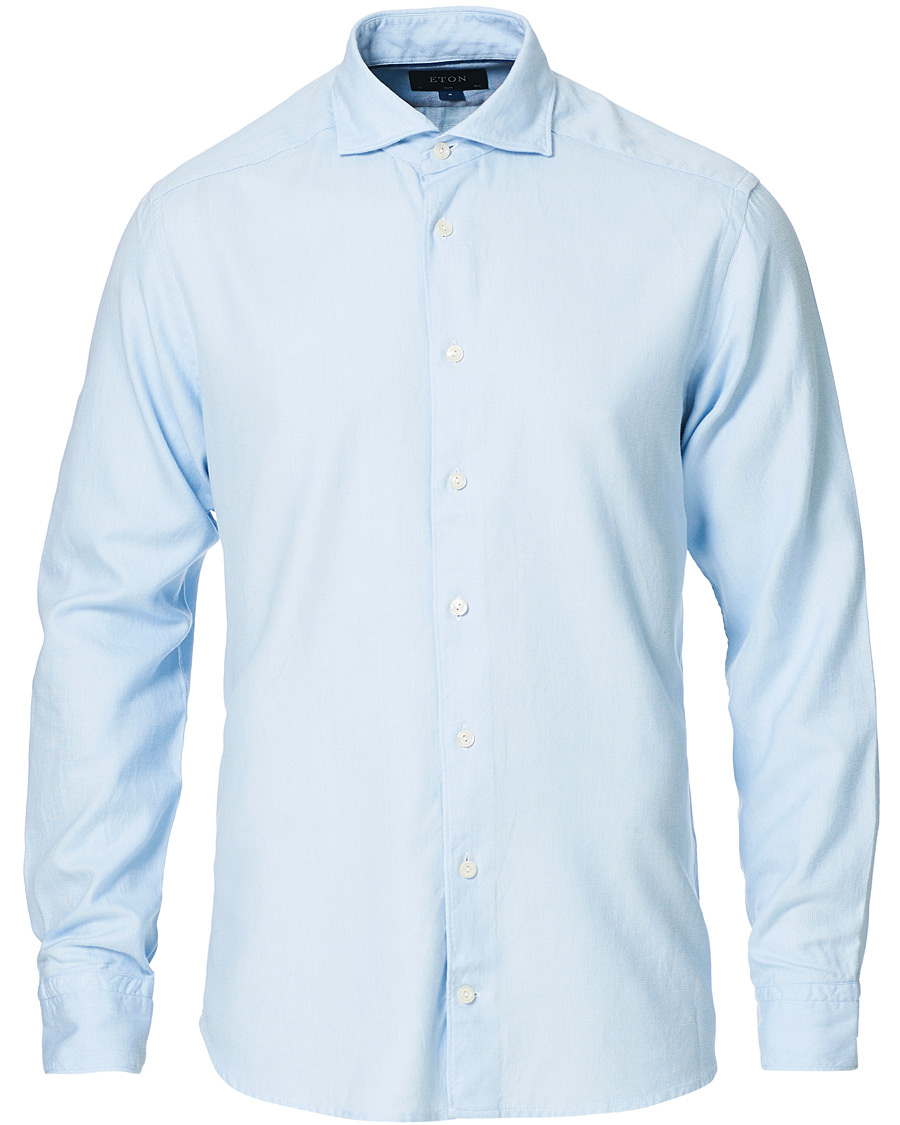Herre | Skjorter | Eton | Slim Fit Micro Structured Flannel Shirt Blue