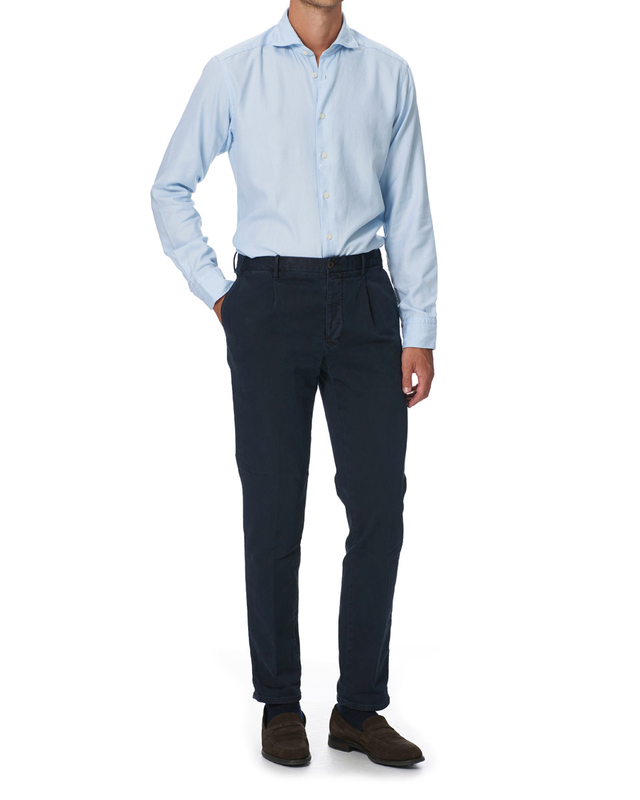 Herre | Skjorter | Eton | Slim Fit Micro Structured Flannel Shirt Blue