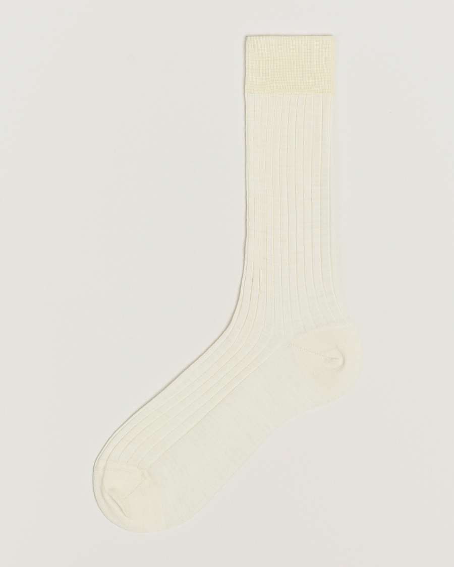 Herre | Undertøj | Bresciani | Wool/Nylon Ribbed Short Socks White