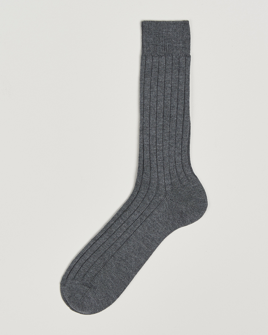 Herre | Undertøj | Bresciani | Wool/Nylon Heavy Ribbed Socks Grey