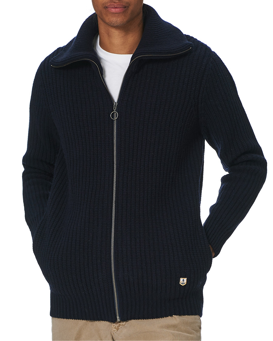 Herre | Trøjer | Armor-lux | Ribbed Zip Sweater Navy