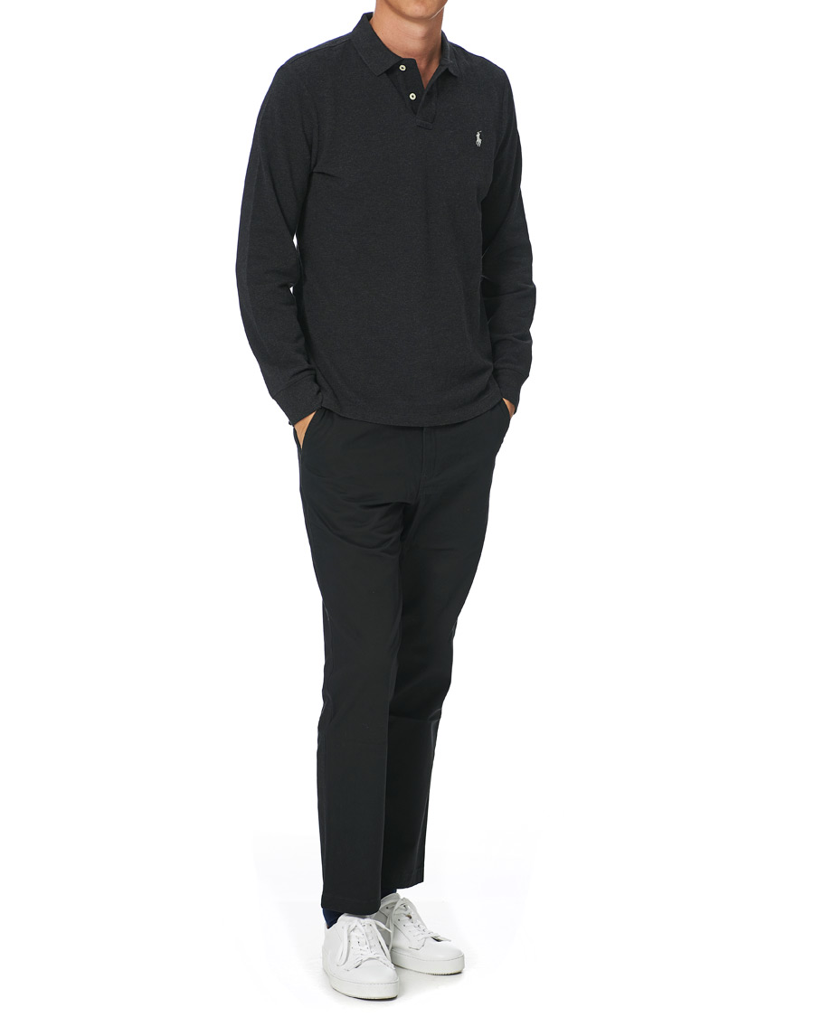 Herre | Trøjer | Polo Ralph Lauren | Custom Slim Fit Long Sleeve Polo Black Marl Heather