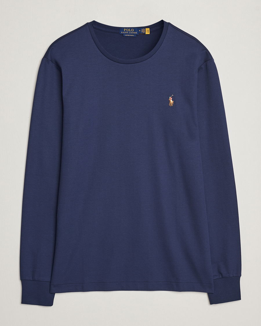 Herre | T-Shirts | Polo Ralph Lauren | Luxury Pima Cotton Long Sleeve T-Shirt Refined Navy