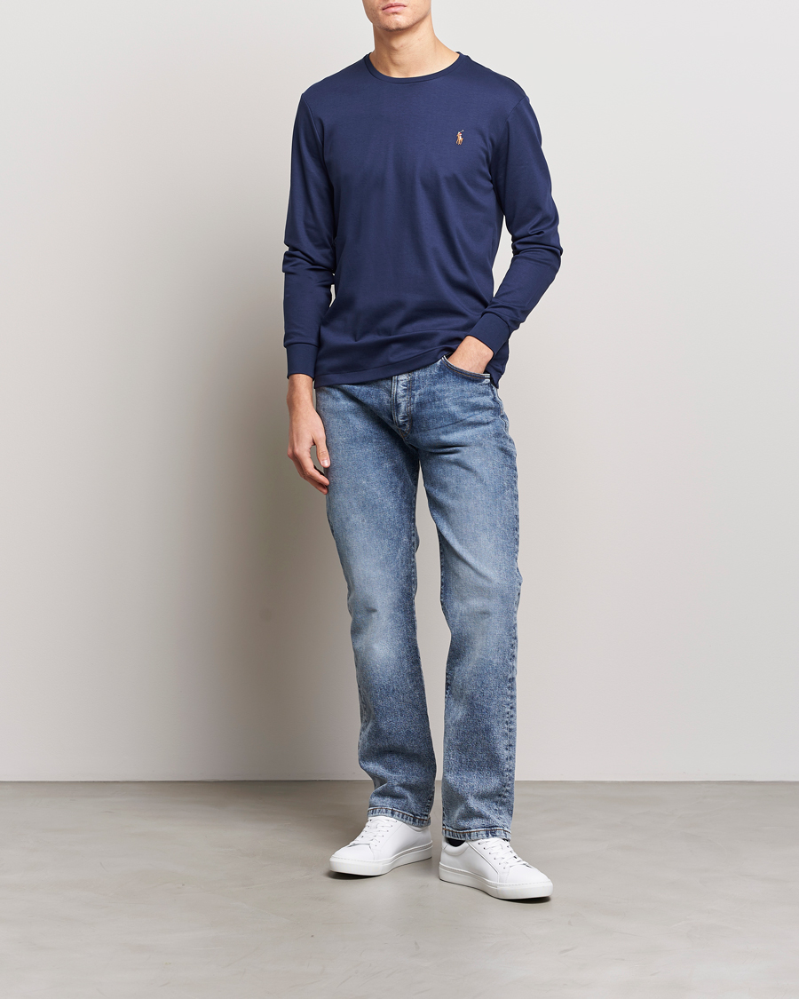 Herre | T-Shirts | Polo Ralph Lauren | Luxury Pima Cotton Long Sleeve T-Shirt Refined Navy