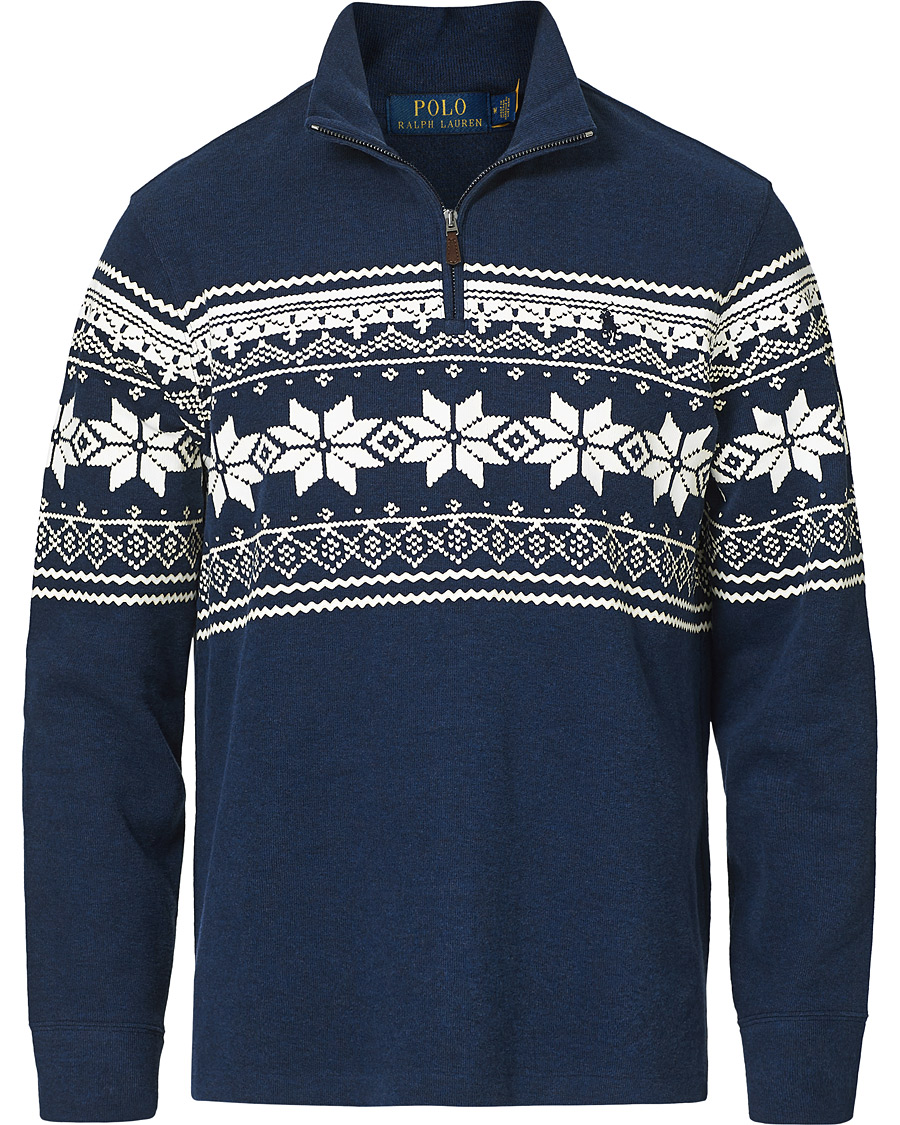 Herre | Trøjer | Polo Ralph Lauren | Winter Double Knit Half Zip Sweater Blue Heather