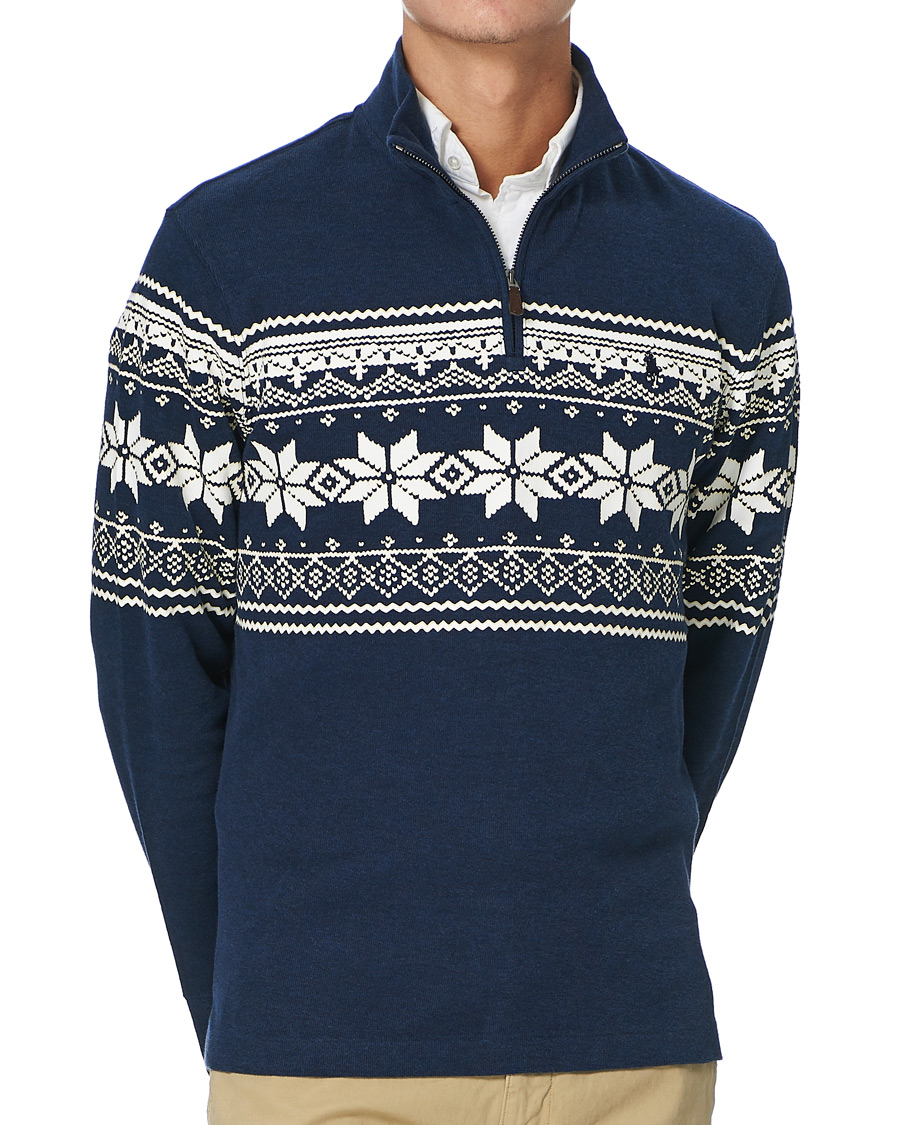 Herre | Trøjer | Polo Ralph Lauren | Winter Double Knit Half Zip Sweater Blue Heather