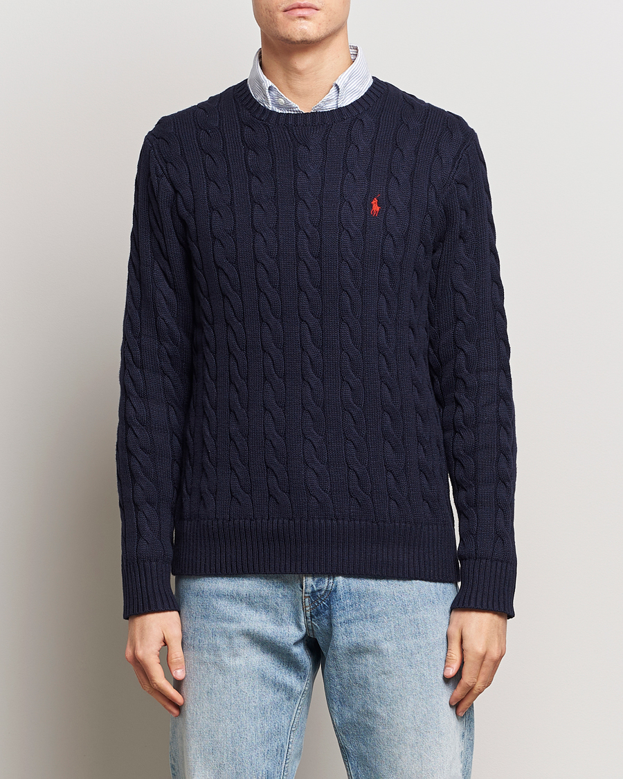 Herre | Strikkede trøjer | Polo Ralph Lauren | Cotton Cable Pullover Hunter Navy