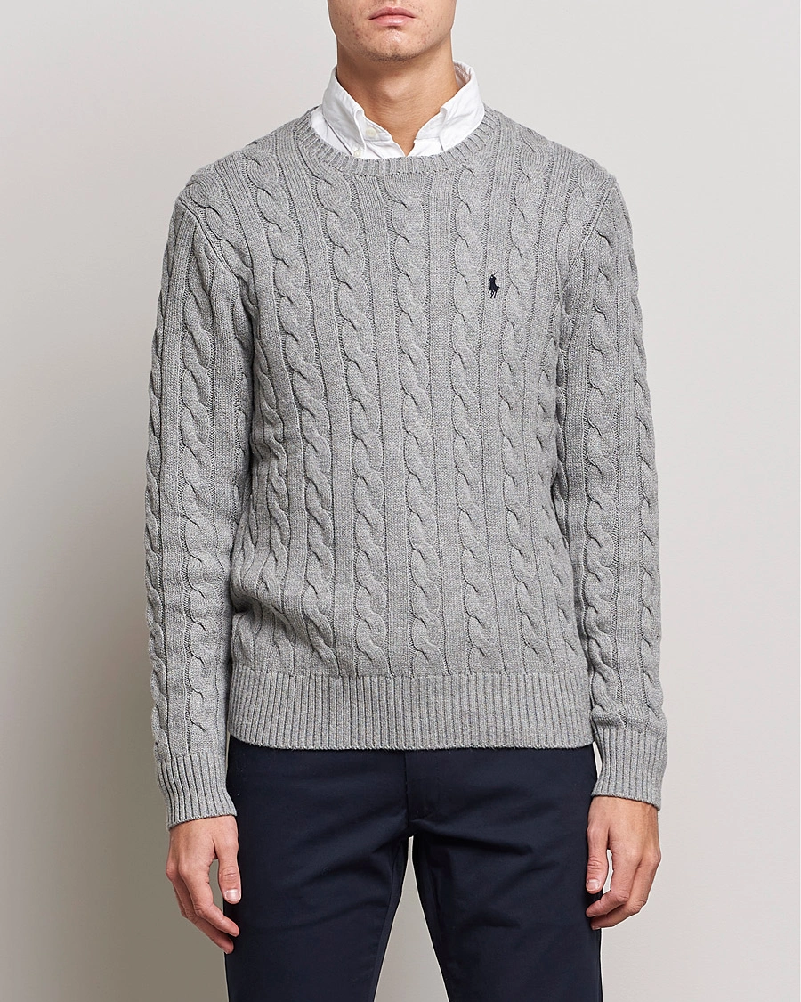 Herre | Strikkede trøjer | Polo Ralph Lauren | Cotton Cable Pullover Fawn Grey Heather