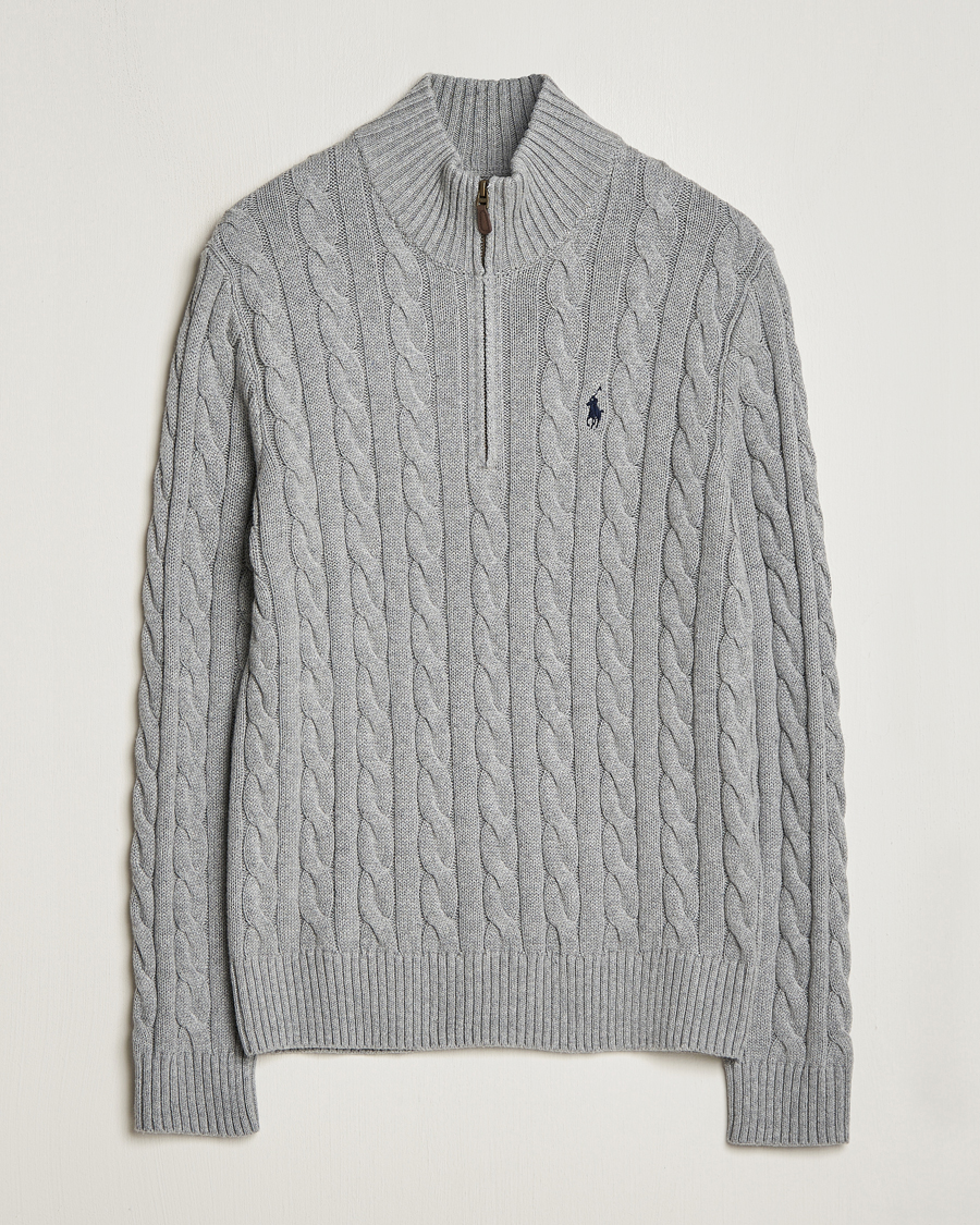 Herre | Zip-Trøje | Polo Ralph Lauren | Cotton Cable Half Zip Sweater Fawn Grey Heather