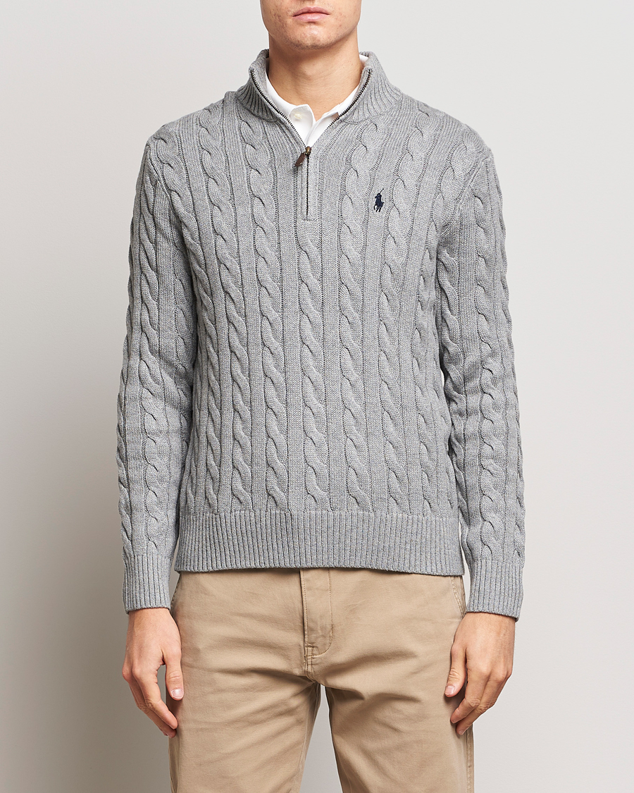 Herre |  | Polo Ralph Lauren | Cotton Cable Half Zip Sweater Fawn Grey Heather
