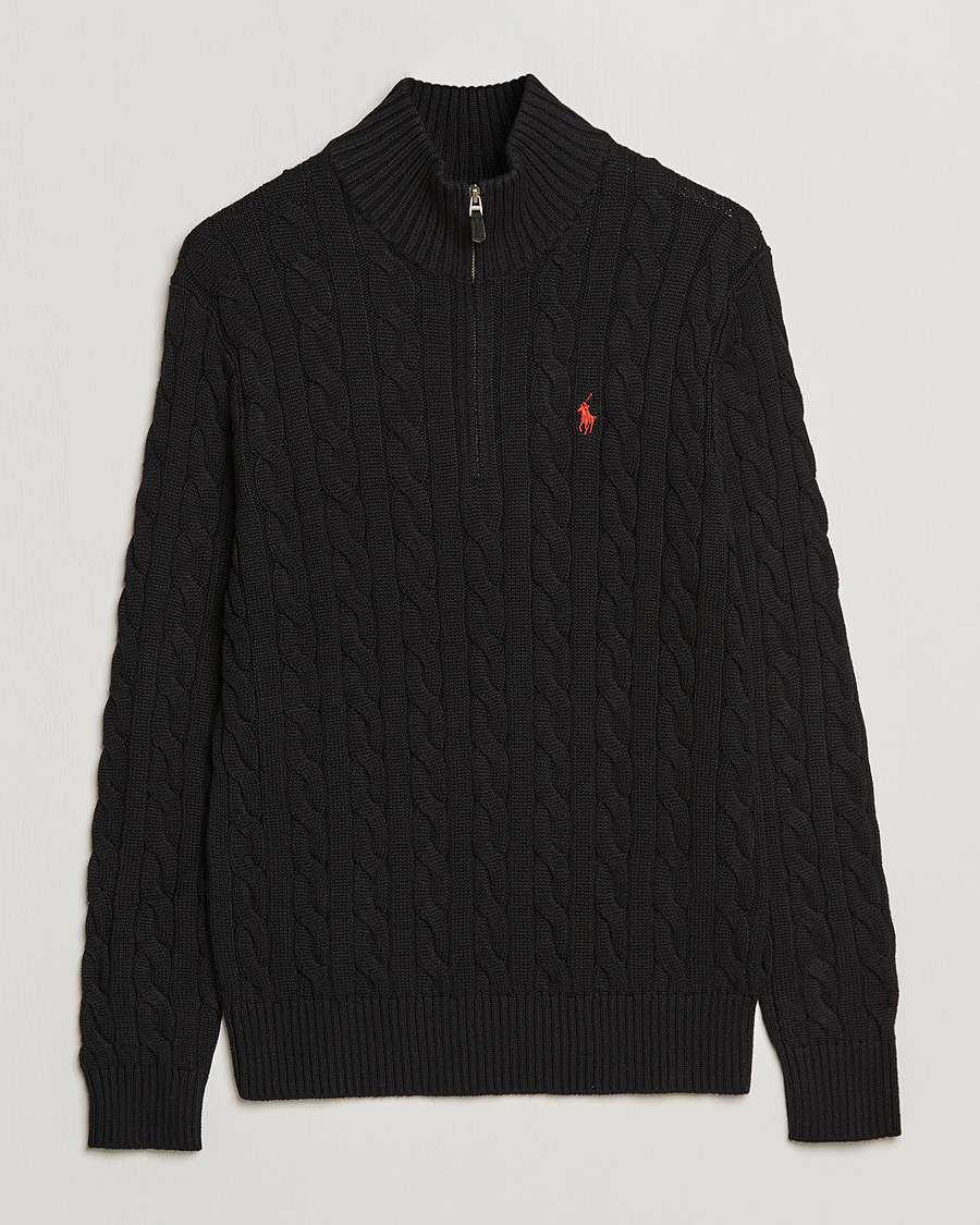 Herre | Preppy Authentic | Polo Ralph Lauren | Cotton Cable Half Zip Sweater Black