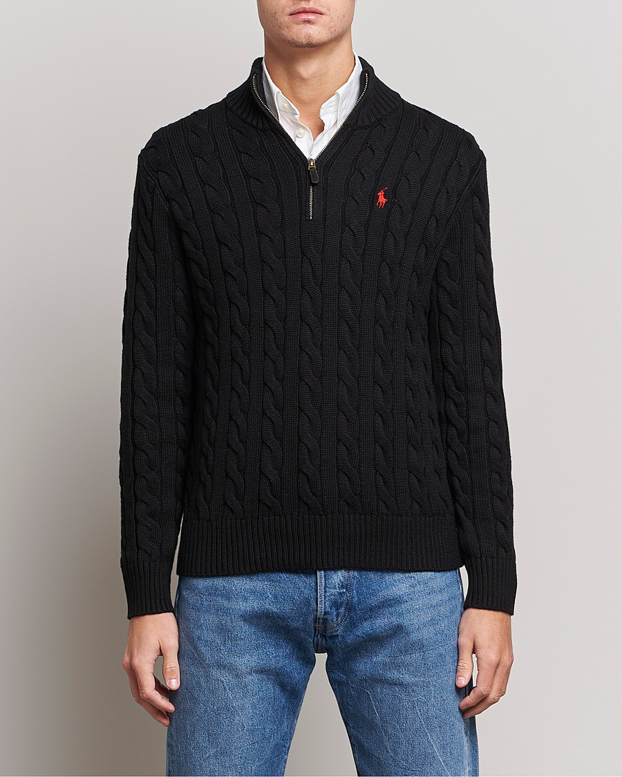kun Afhængig fejl Polo Ralph Lauren Cotton Cable Half Zip Sweater Black - CareOfCarl.dk