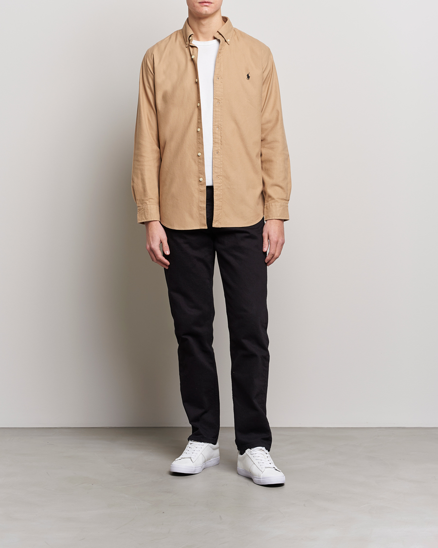 Herre | Skjorter | Polo Ralph Lauren | Custom Fit Brushed Flannel Shirt Vintage Khaki