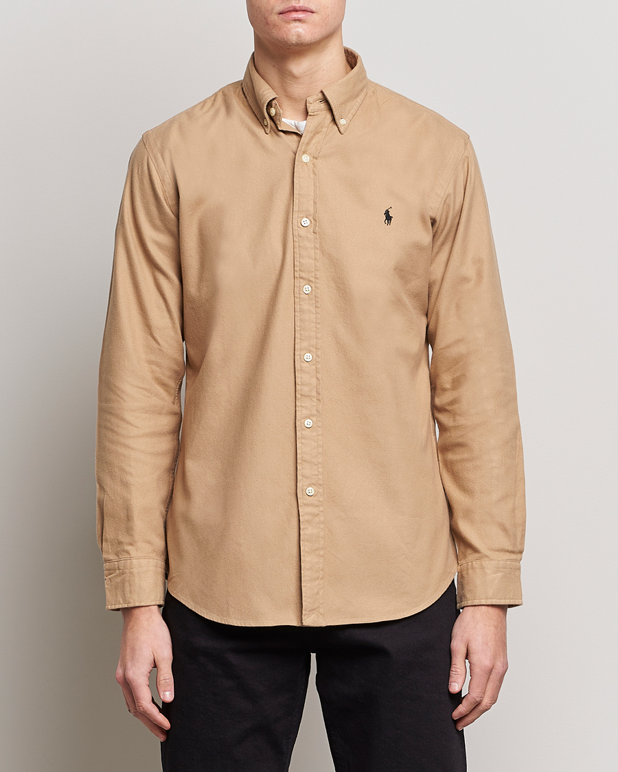Herre | Flannelskjorter | Polo Ralph Lauren | Custom Fit Brushed Flannel Shirt Vintage Khaki