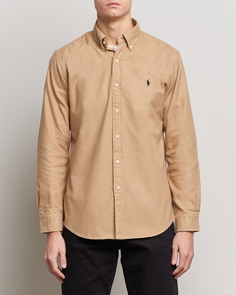 Herre | Skjorter | Polo Ralph Lauren | Custom Fit Brushed Flannel Shirt Vintage Khaki