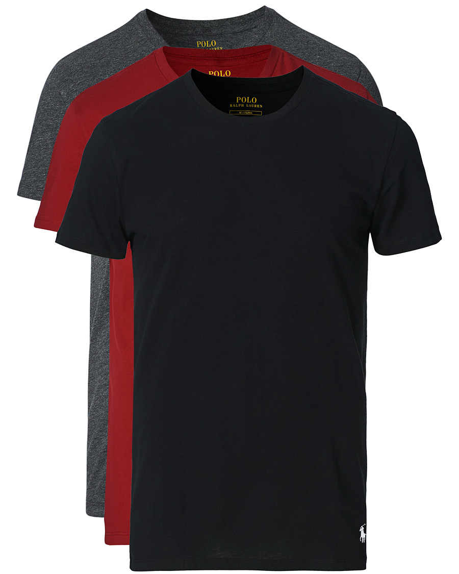 Herre | T-Shirts | Polo Ralph Lauren | 3-Pack Crew Neck Tee Black/Charcoal/Eaton Red