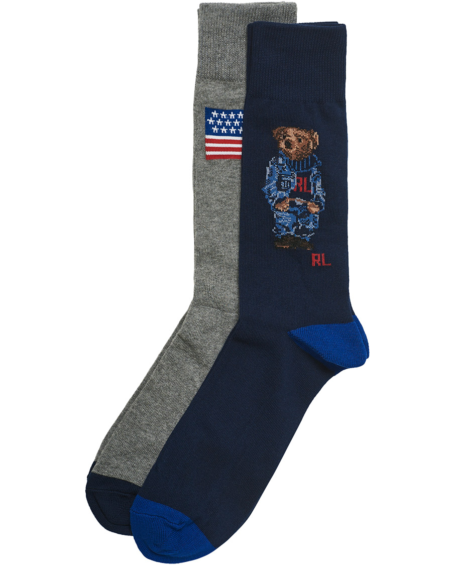 Herre | Undertøj | Polo Ralph Lauren | 2-Pack Bear Stripe Socks RL Bear/US Flag