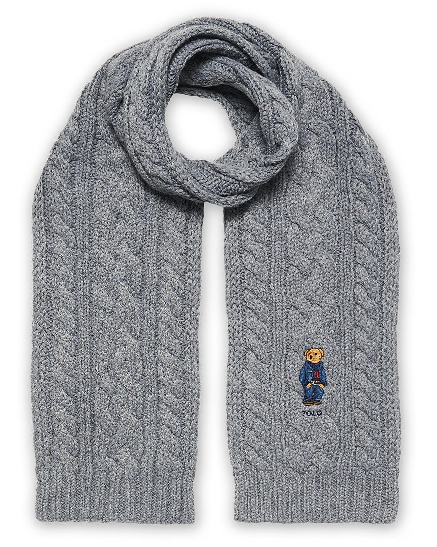 Herre | Polo Ralph Lauren Cable Bear Recycled Wool Scarf Classic Grey | Polo Ralph Lauren | Cable Bear Recycled Wool Scarf Classic Grey