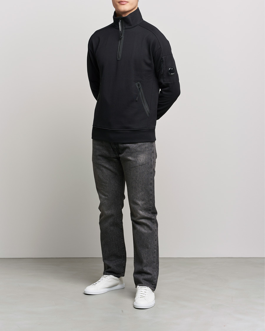 Herre | Trøjer | C.P. Company | Diagonal Raised Fleece Half Zip Lens Sweatshirt Black