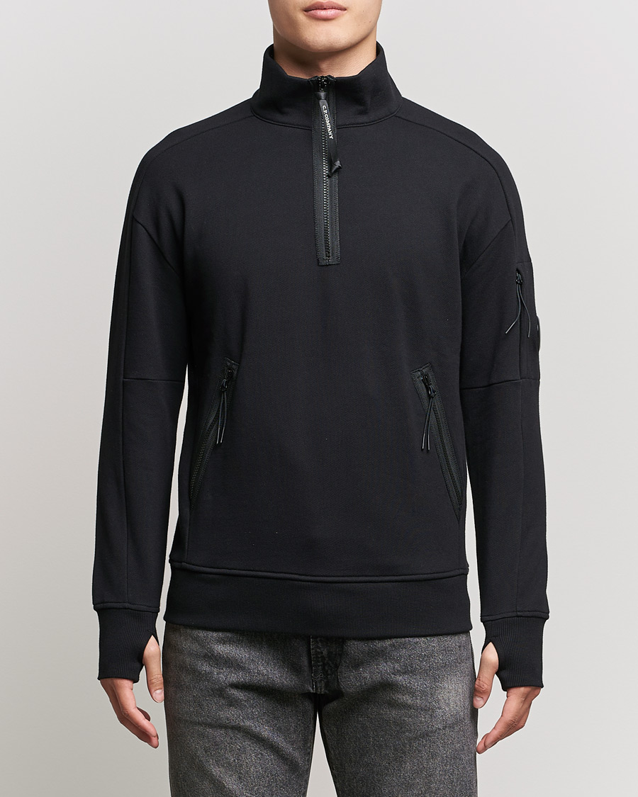 Herre | Trøjer | C.P. Company | Diagonal Raised Fleece Half Zip Lens Sweatshirt Black