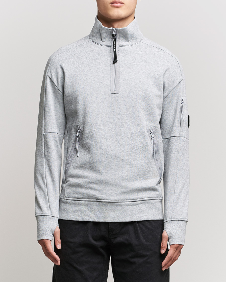 Herre | Hættetrøjer | C.P. Company | Diagonal Raised Fleece Half Zip Lens Sweatshirt Grey Mel