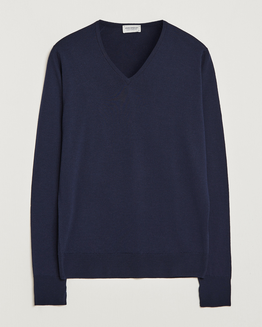 Herre | Trøjer | John Smedley | Bobby Extra Fine Merino V-Neck Pullover Midnight