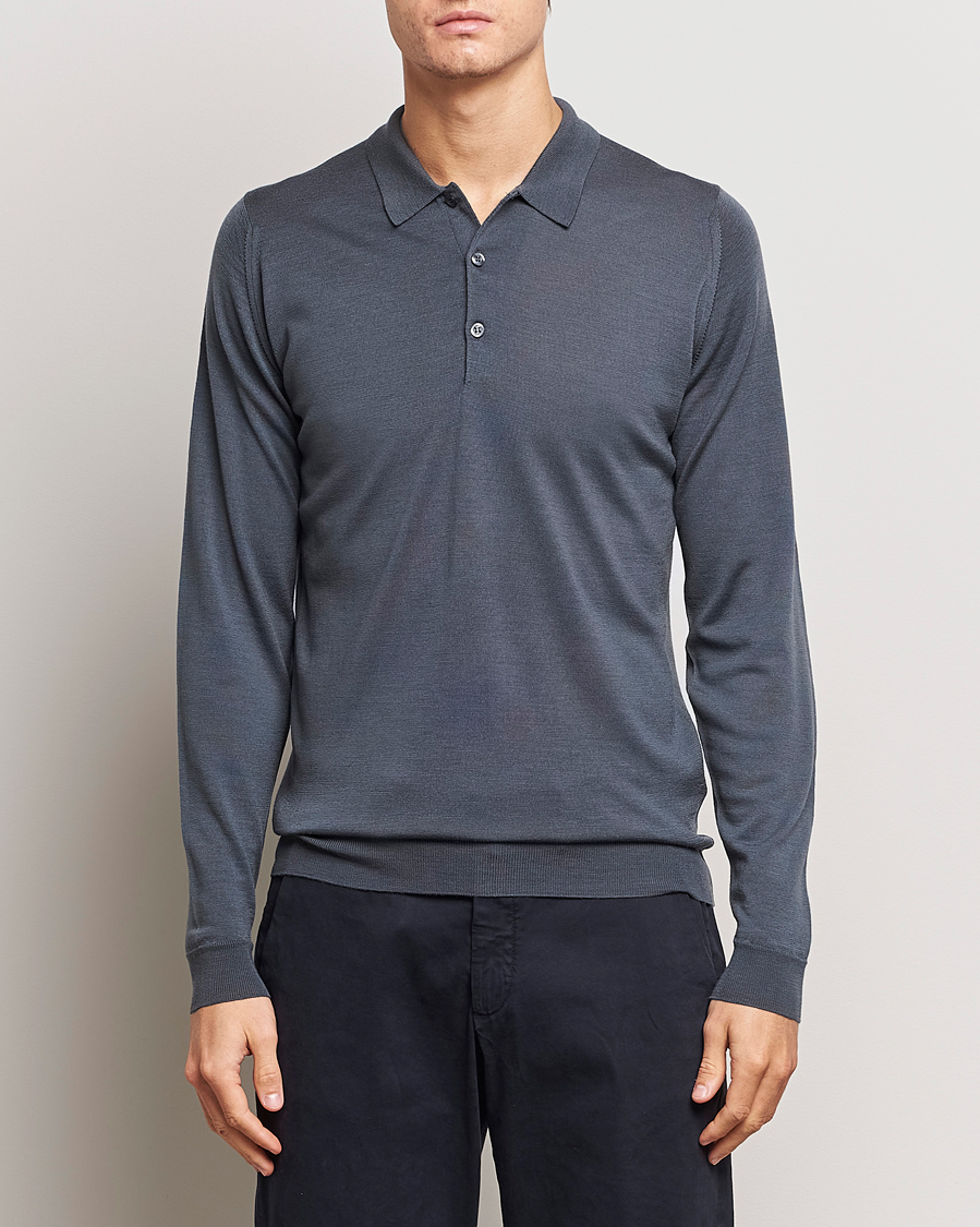 Herre | Tøj | John Smedley | Belper Extra Fine Merino Polo Pullover Slate Grey