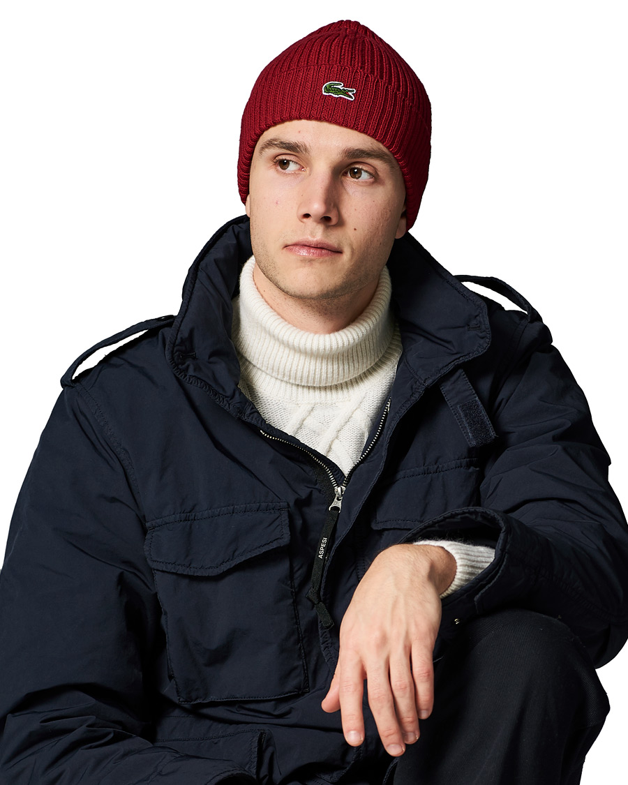 Herre | Huer | Lacoste | Knitted Beanie Bordeaux