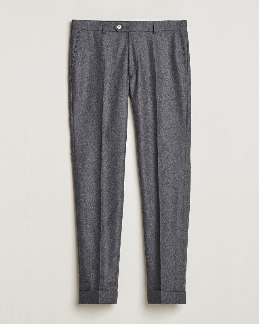 Herre |  | Oscar Jacobson | Denz Turn Up Flannel Trousers Grey Melange