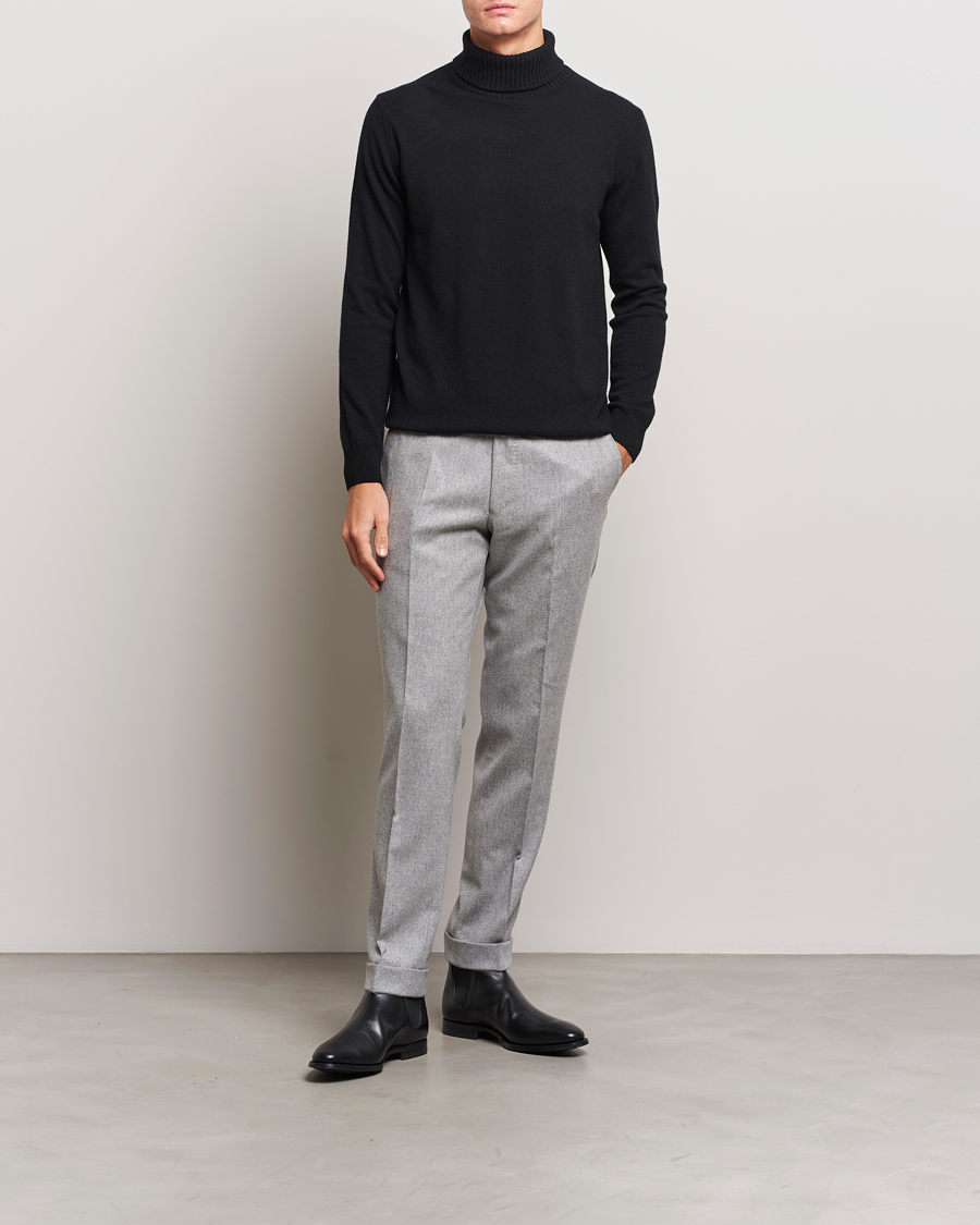 Herre | Bukser | Oscar Jacobson | Denz Turn Up Flannel Trousers Light Grey