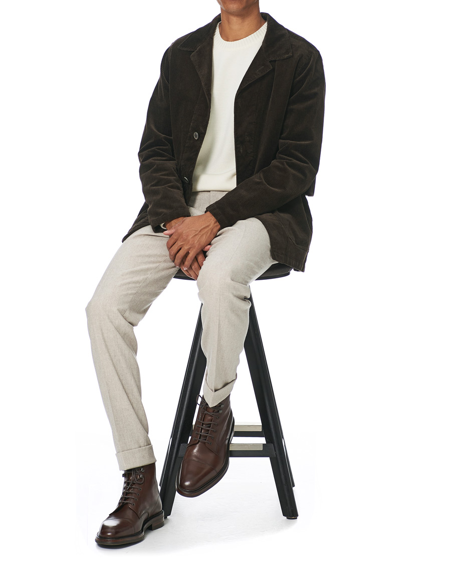 Herre | Flannelsbukser | Oscar Jacobson | Denz Turn Up Flannel Trousers Beige