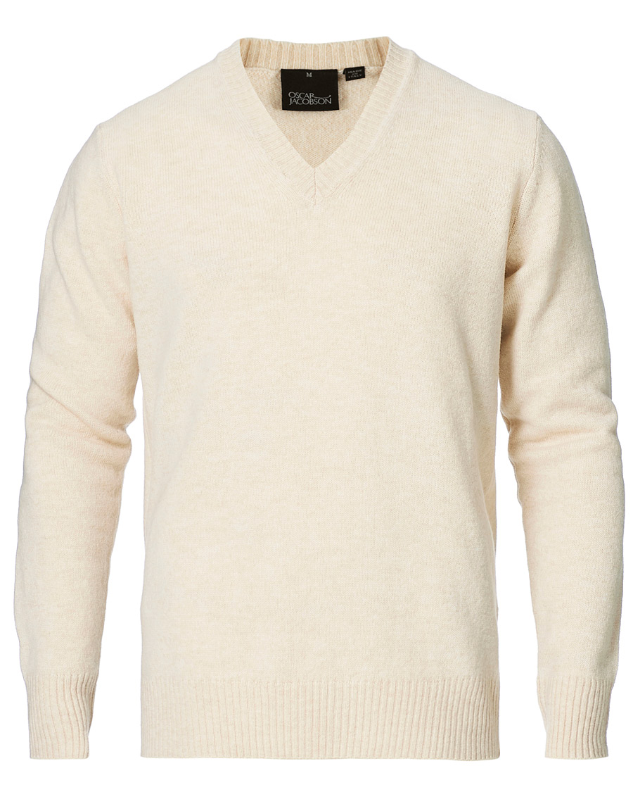 Herre | Trøjer | Oscar Jacobson | Lionel Heavy Wool V-Neck Creme