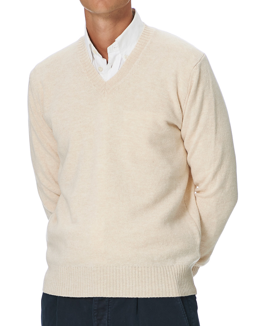 Herre | Trøjer | Oscar Jacobson | Lionel Heavy Wool V-Neck Creme