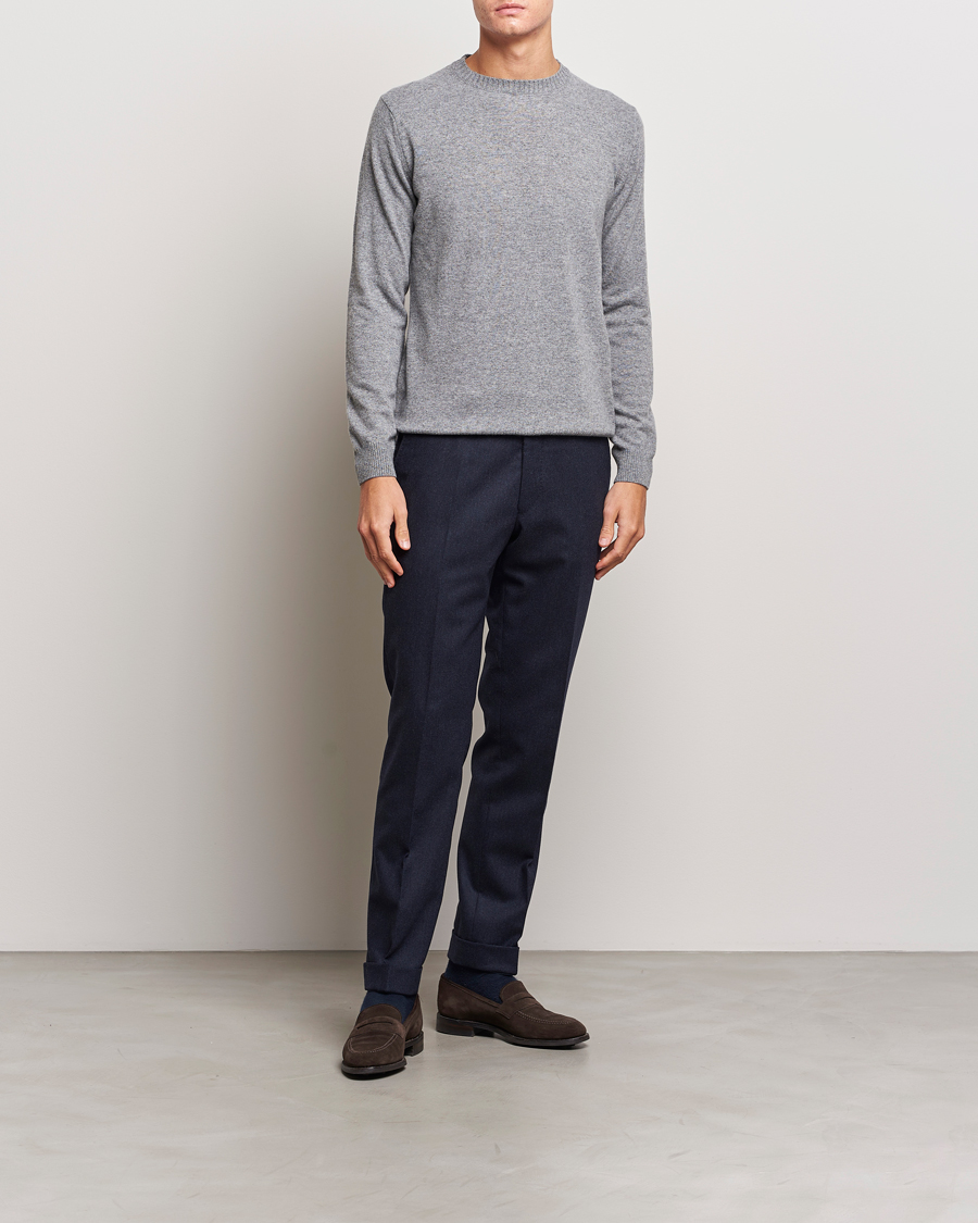Herre | Trøjer | Oscar Jacobson | Valter Wool/Cashmere Round Neck Light Grey
