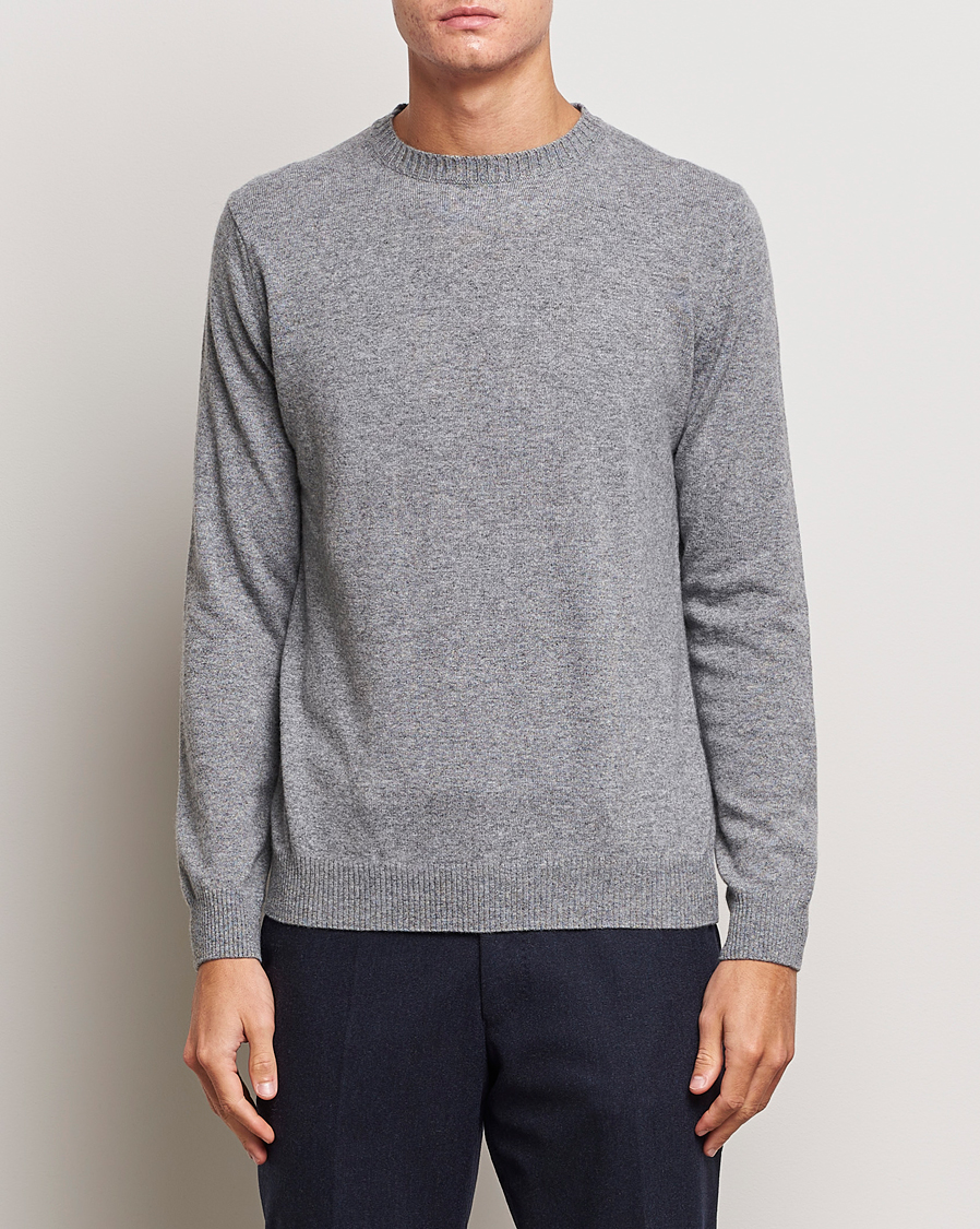 Herre | Trøjer | Oscar Jacobson | Valter Wool/Cashmere Round Neck Light Grey