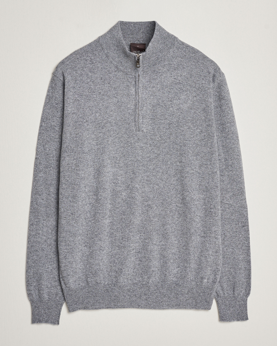 Herre | Trøjer | Oscar Jacobson | Patton Wool/Cashmere Half Zip Grey Melange