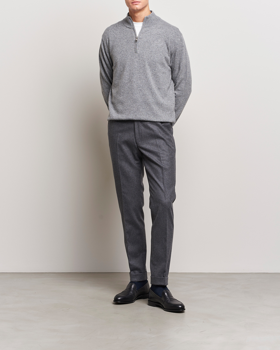 Herre | Trøjer | Oscar Jacobson | Patton Wool/Cashmere Half Zip Grey Melange