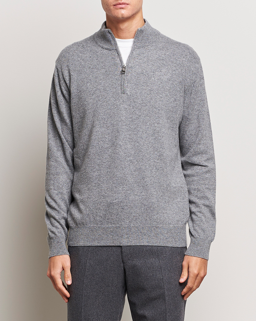 Herre | Trøjer | Oscar Jacobson | Patton Wool/Cashmere Half Zip Grey Melange