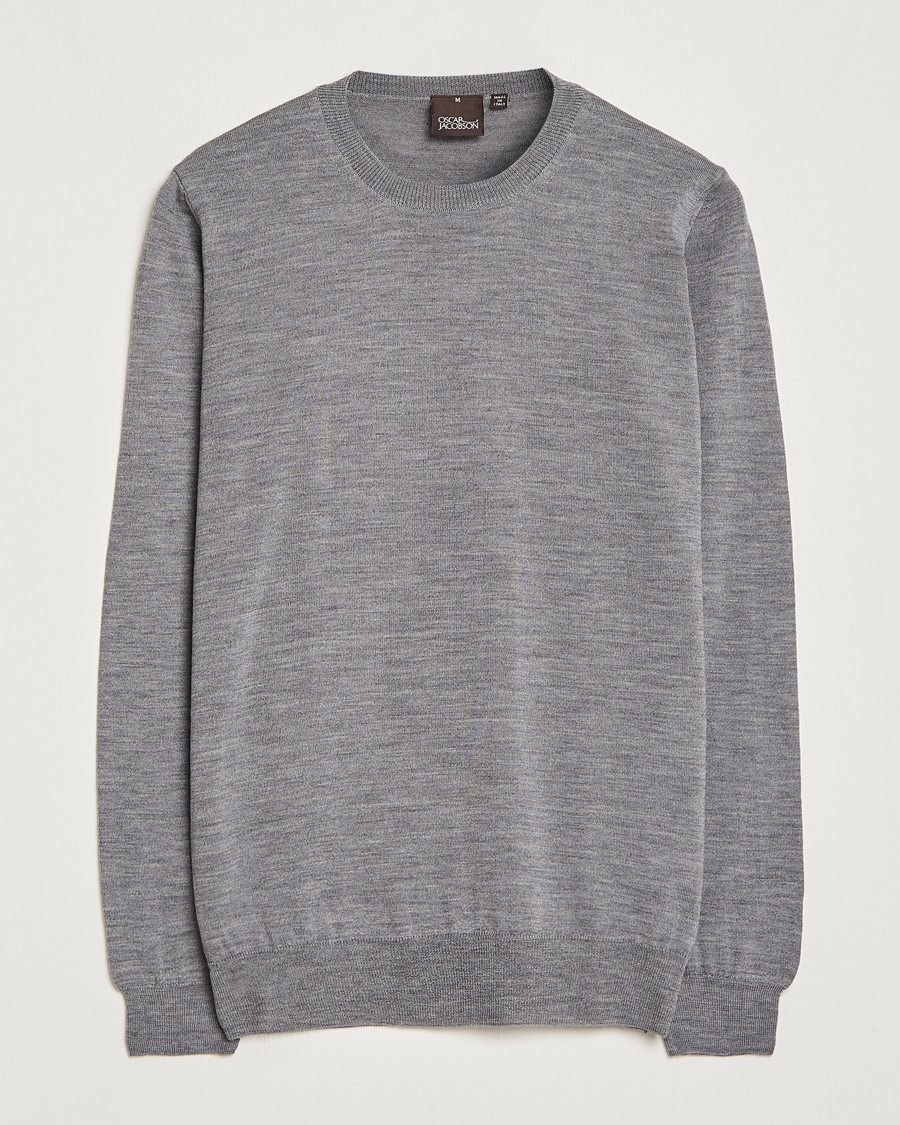 Herre | Trøjer | Oscar Jacobson | Custer Extra Fine Merino Crew Neck Grey