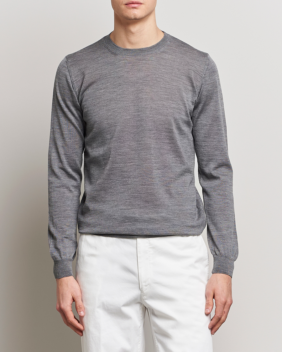 Herre | Trøjer | Oscar Jacobson | Custer Extra Fine Merino Crew Neck Grey