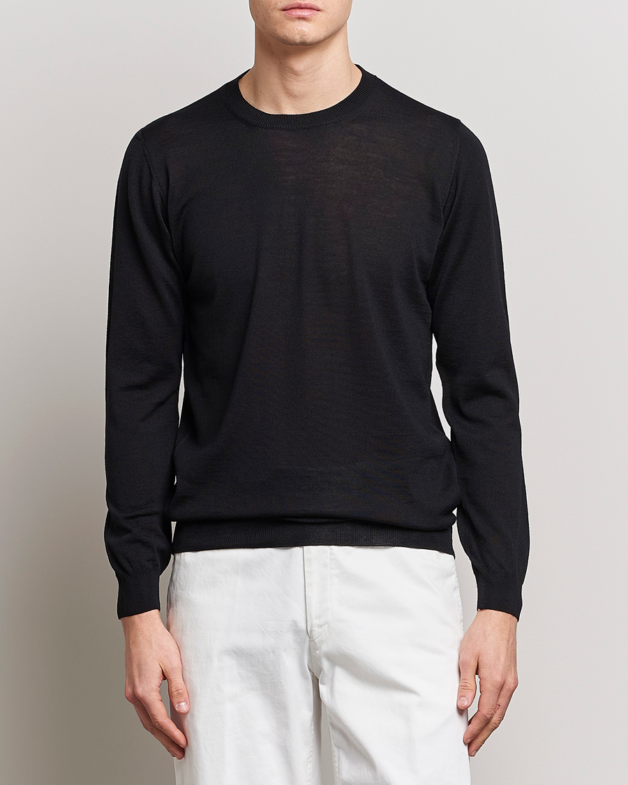 Herre | Trøjer | Oscar Jacobson | Custer Extra Fine Merino Crew Neck Black