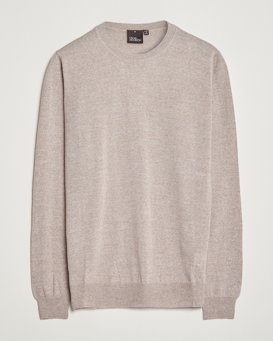 Herre | Trøjer | Oscar Jacobson | Custer Extra Fine Merino Crew Neck Beige