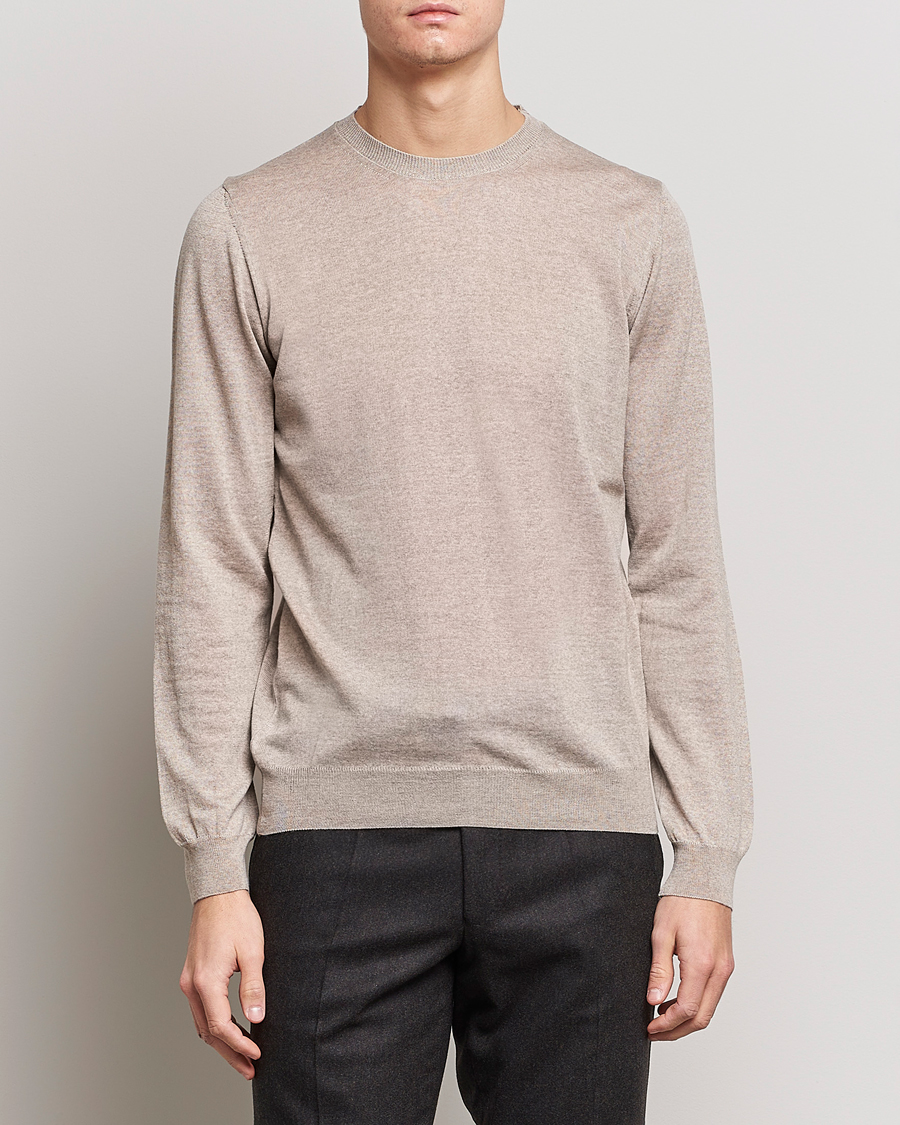 Herre | Trøjer | Oscar Jacobson | Custer Extra Fine Merino Crew Neck Beige